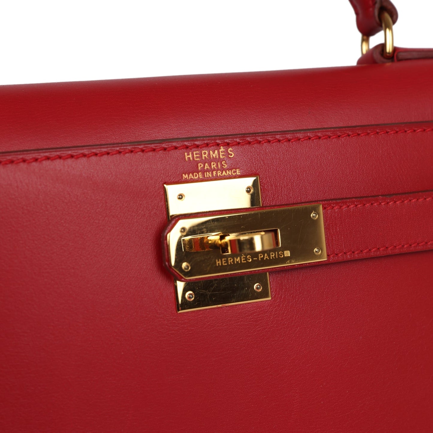 Vintage Hermes Kelly Sellier 28 Rouge Vif Box Gold Hardware