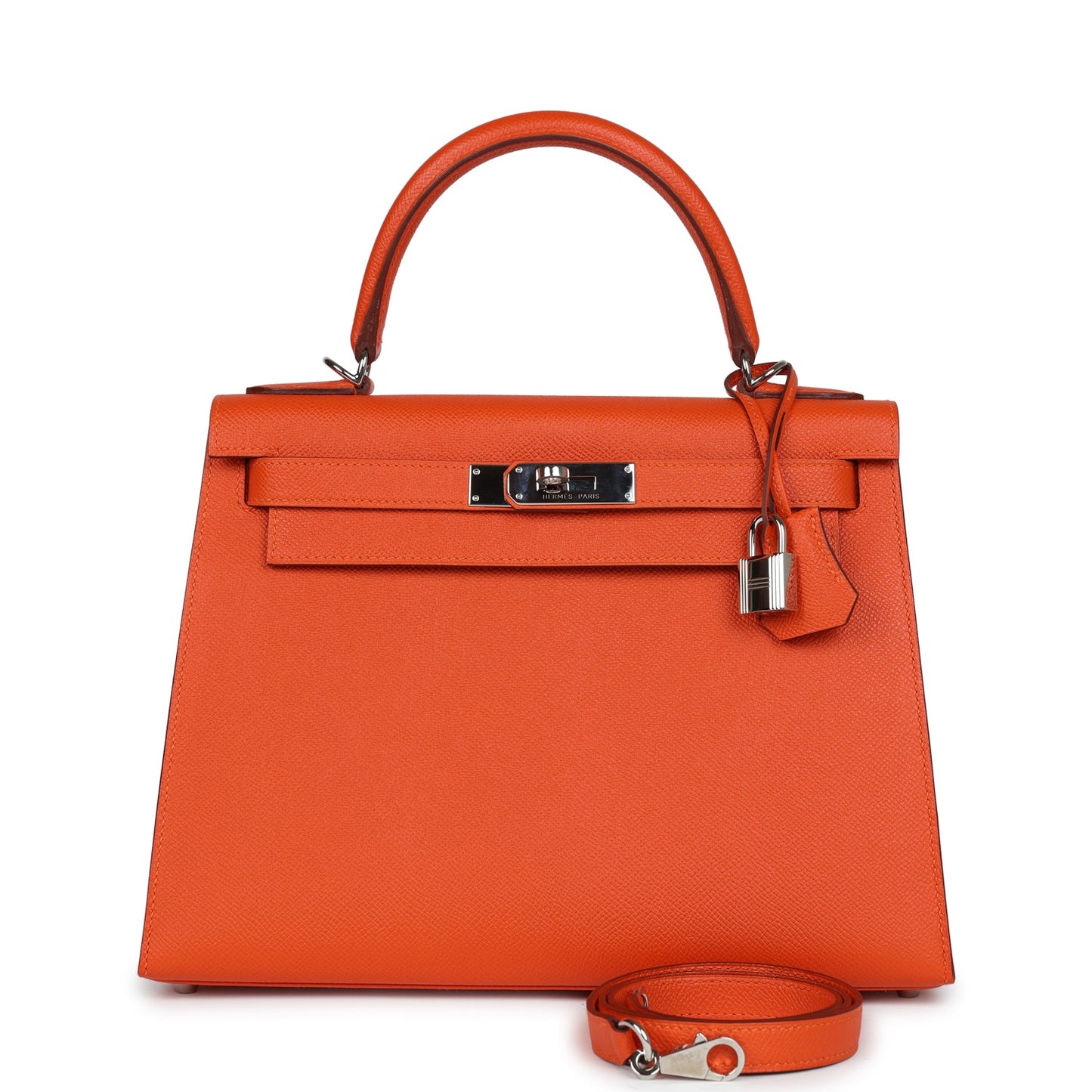 Pre-owned Hermes Kelly Sellier 28 Feu Epsom Palladium Hardware