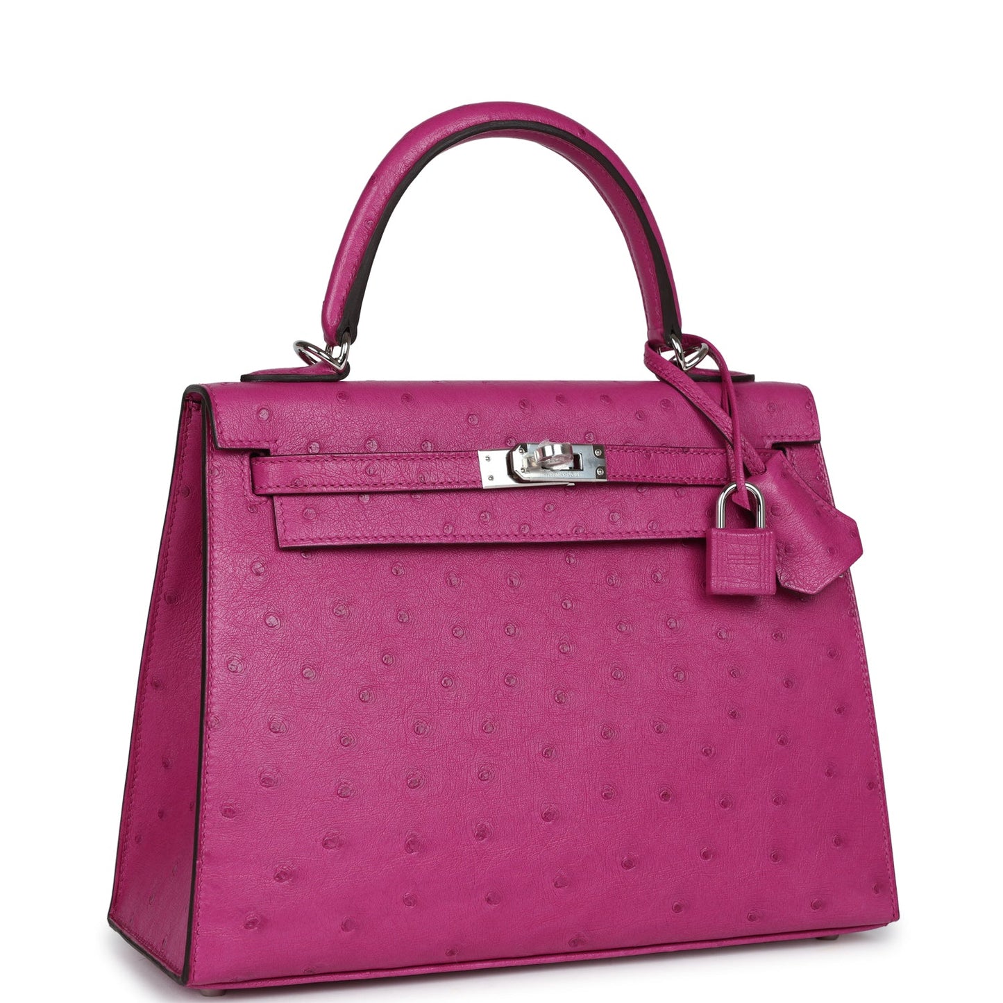 Hermes Kelly Sellier 25 Rose Pourpre Ostrich Palladium Hardware