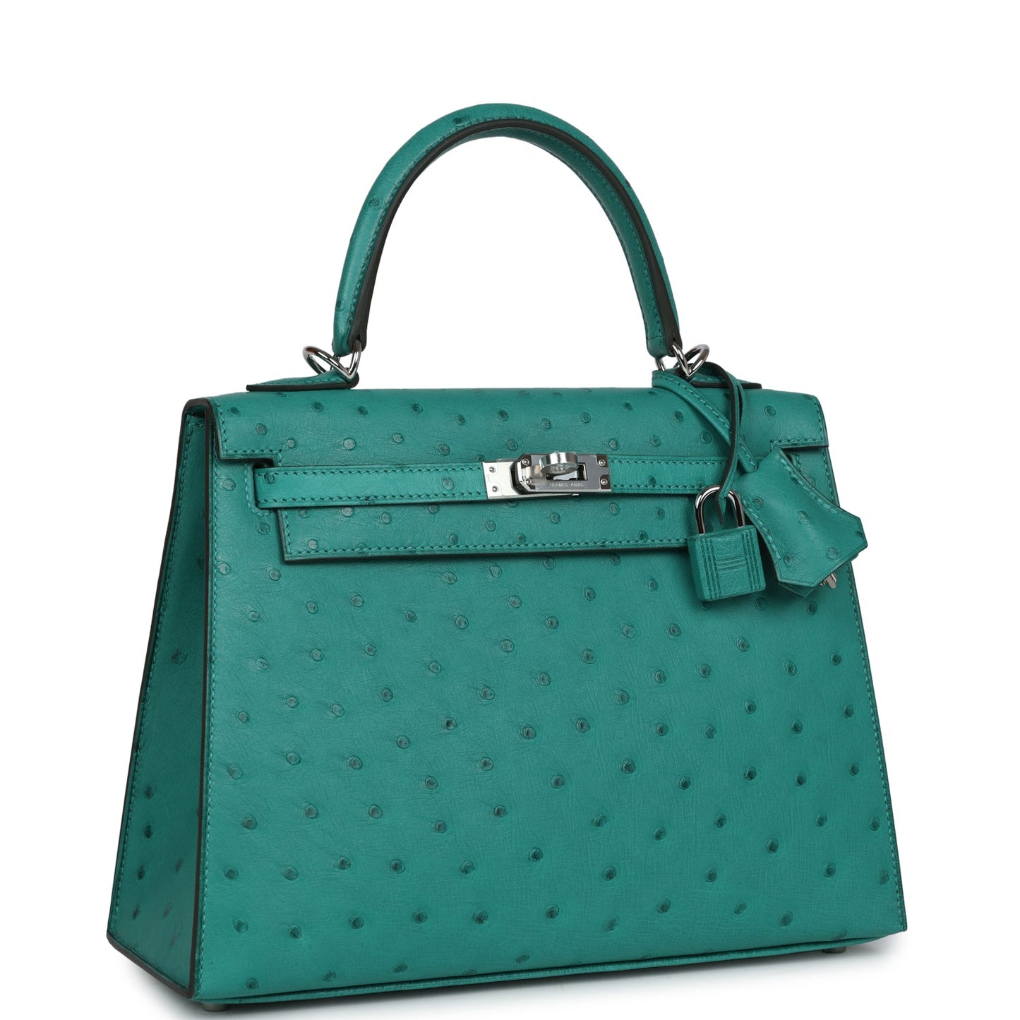 Hermes Kelly Sellier 25 Vert Verone Ostrich Palladium Hardware