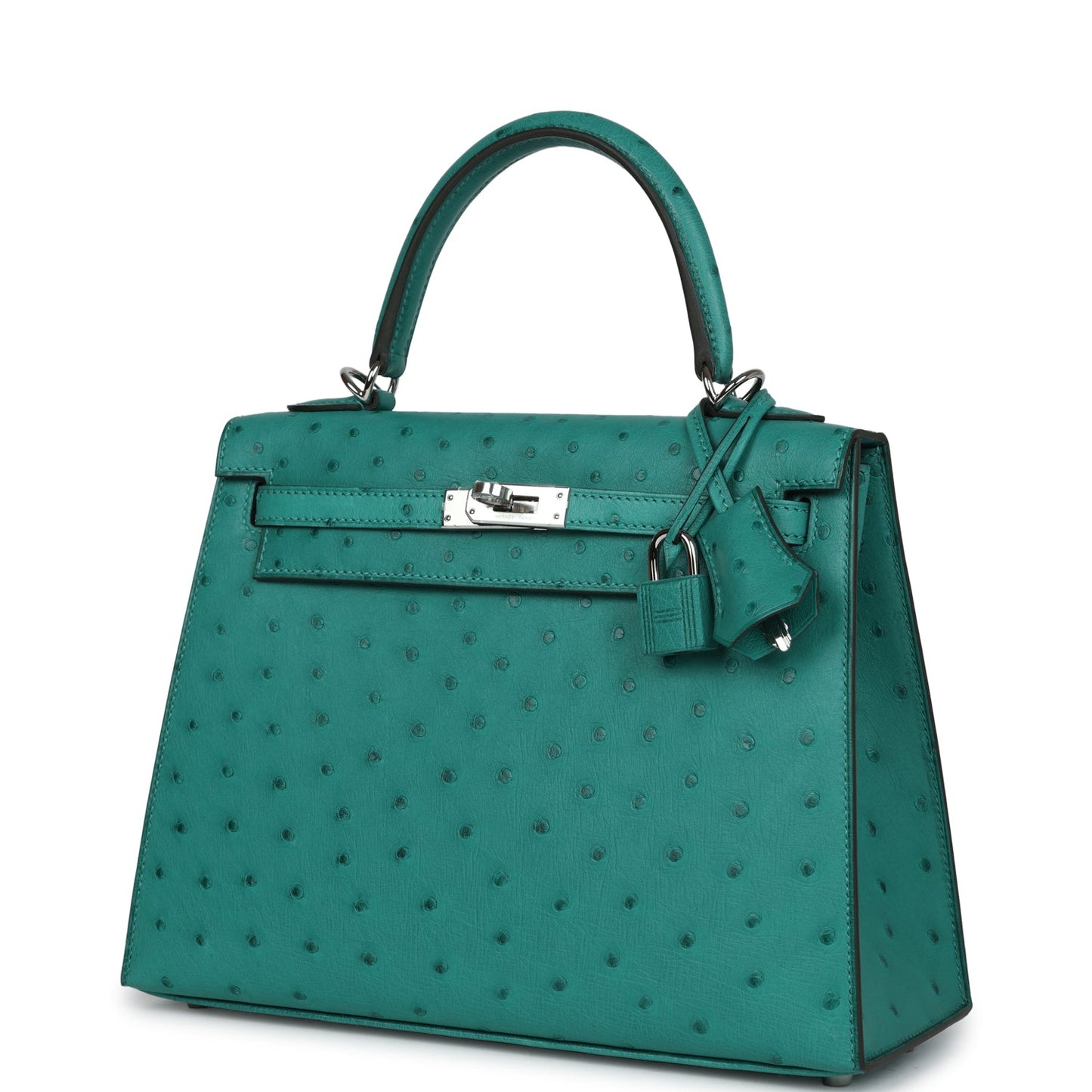 Hermes Kelly Sellier 25 Vert Verone Ostrich Palladium Hardware