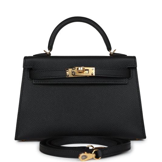 Hermes Kelly Sellier 20 Black Epsom Gold Hardware