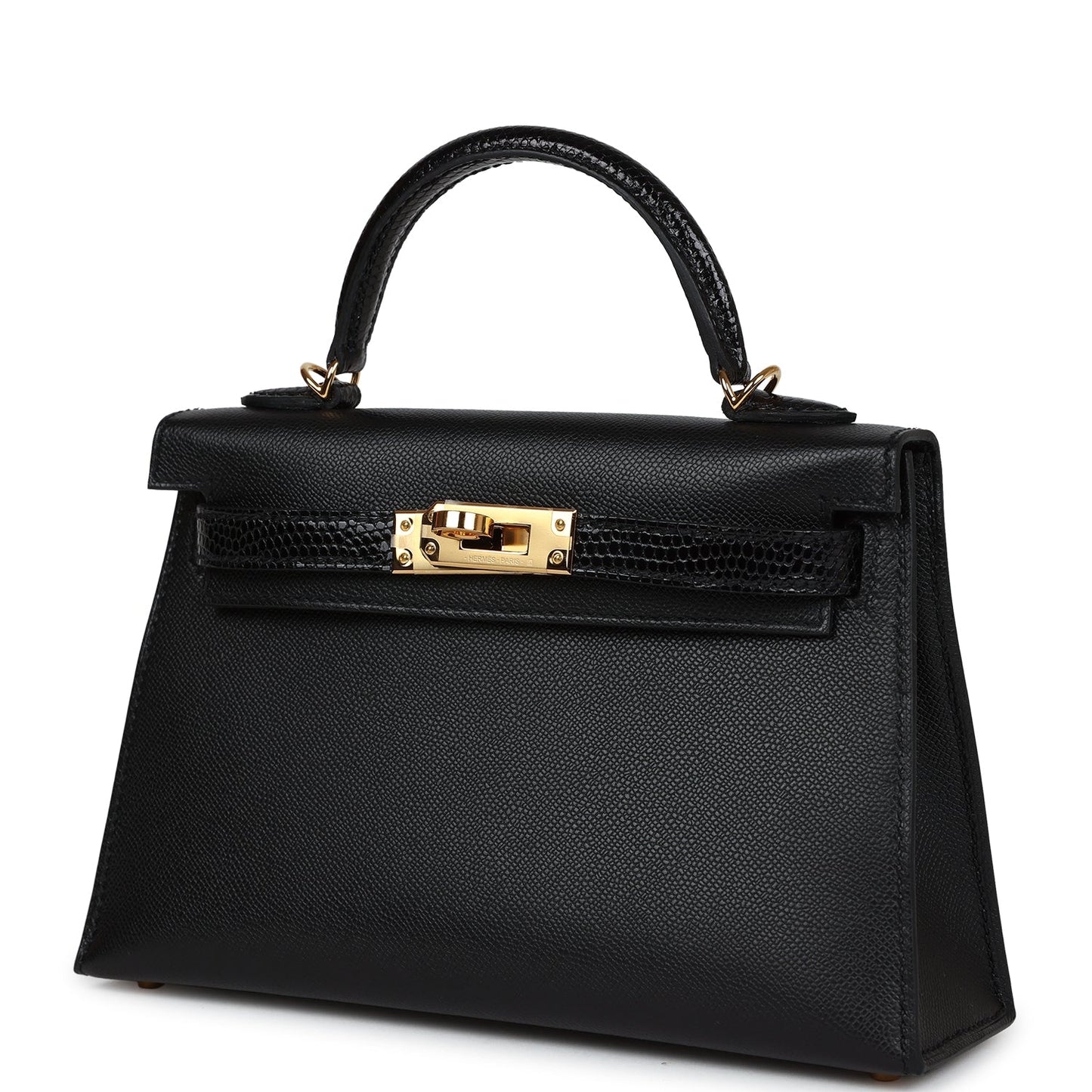 Hermes Kelly Sellier 20 Black Madame and Lizard Touch Gold Hardware