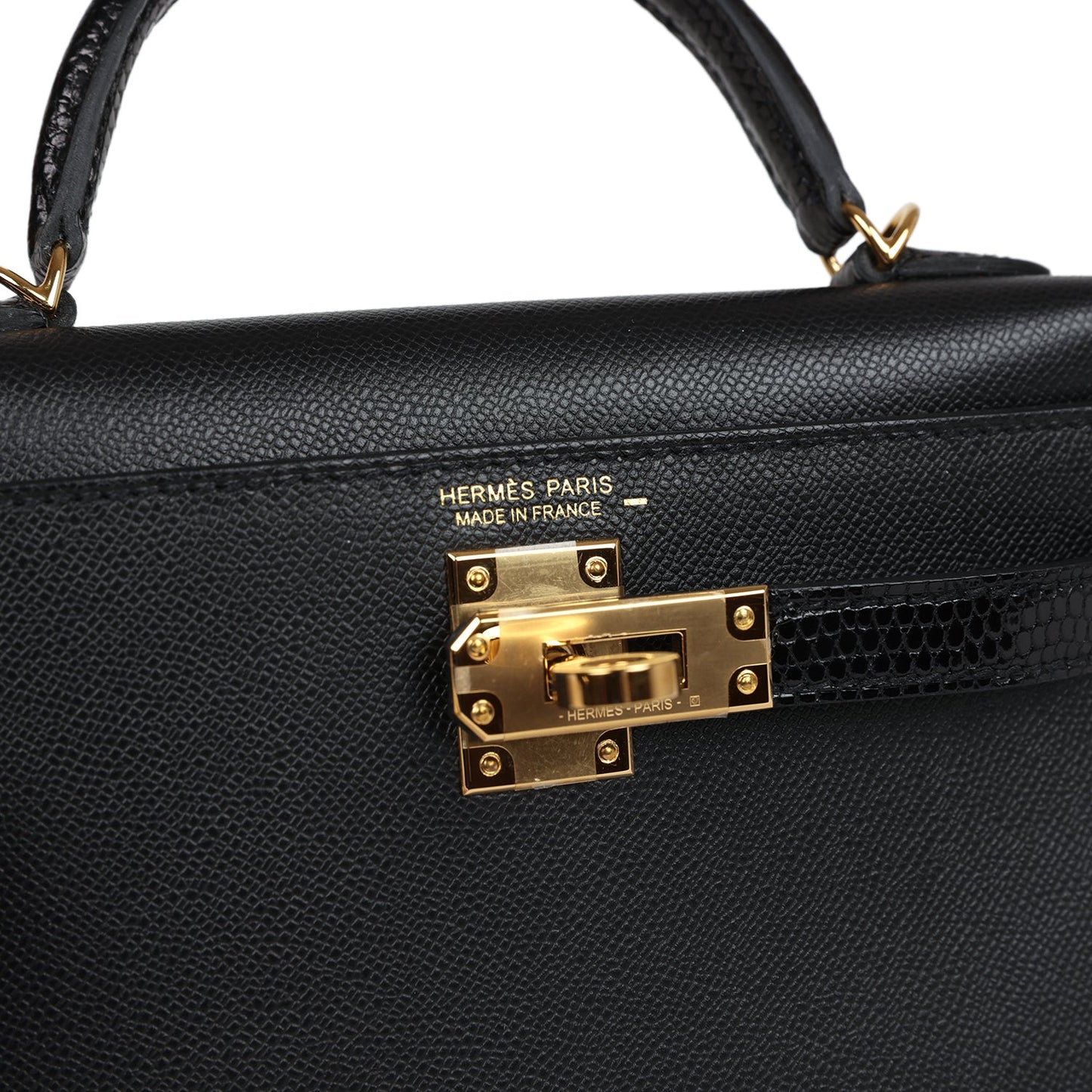 Hermes Kelly Sellier 20 Black Madame and Lizard Touch Gold Hardware