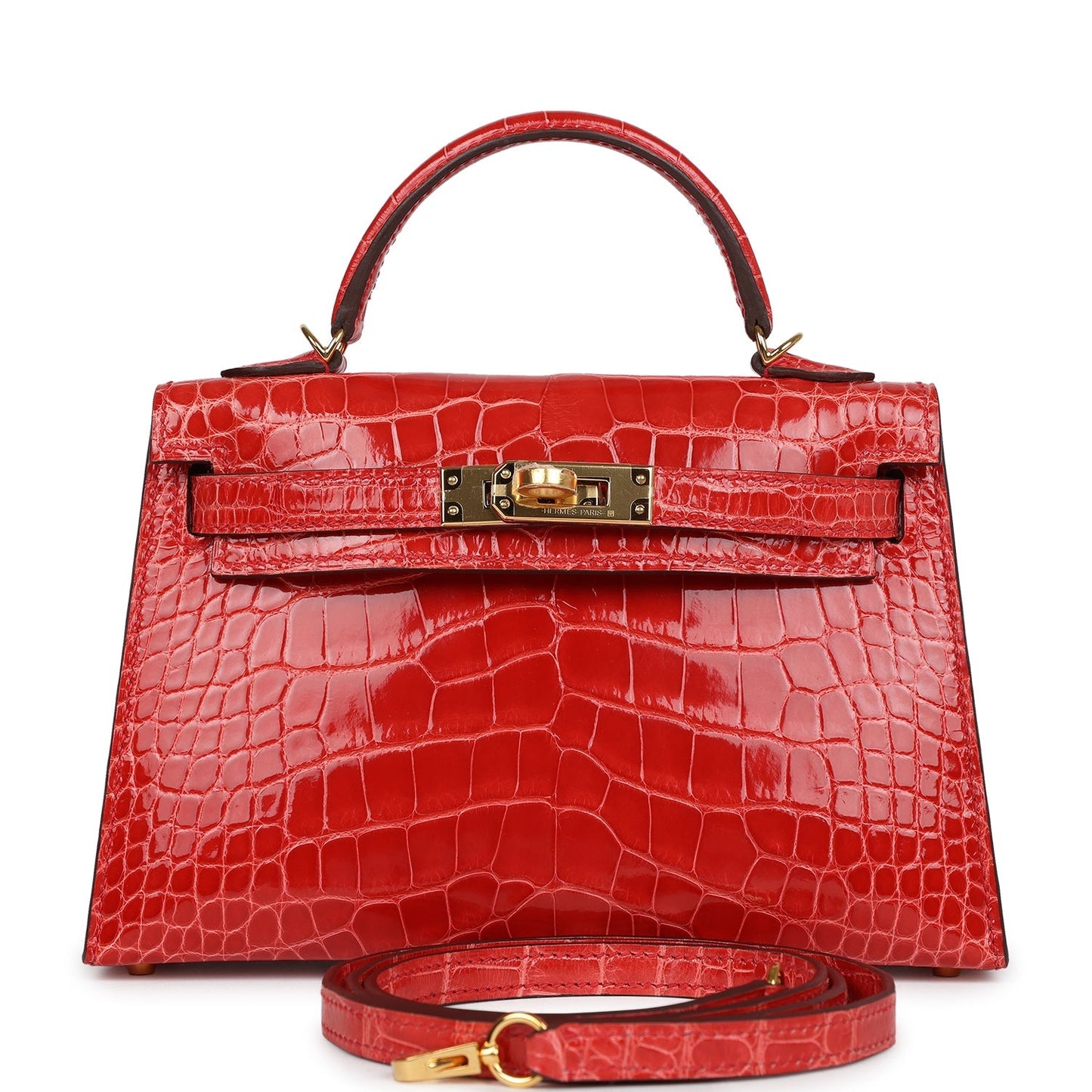 Hermes Kelly Sellier 20 Rouge de Coeur Shiny Alligator Gold Hardware