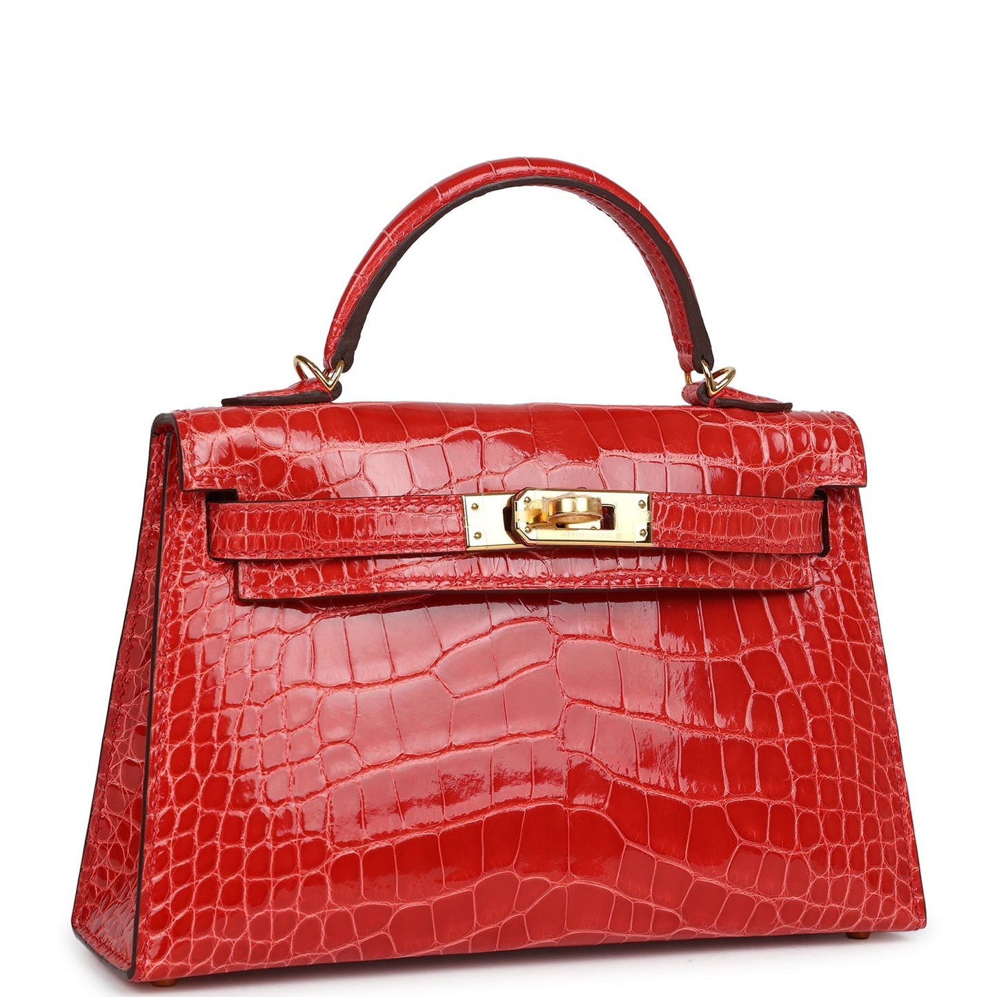 Hermes Kelly Sellier 20 Rouge de Coeur Shiny Alligator Gold Hardware