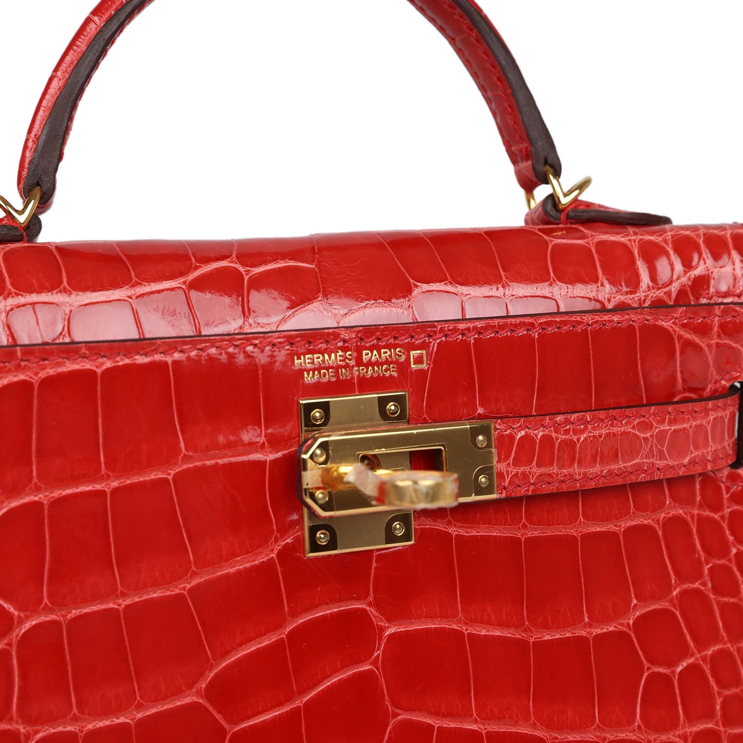 Hermes Kelly Sellier 20 Rouge de Coeur Shiny Alligator Gold Hardware