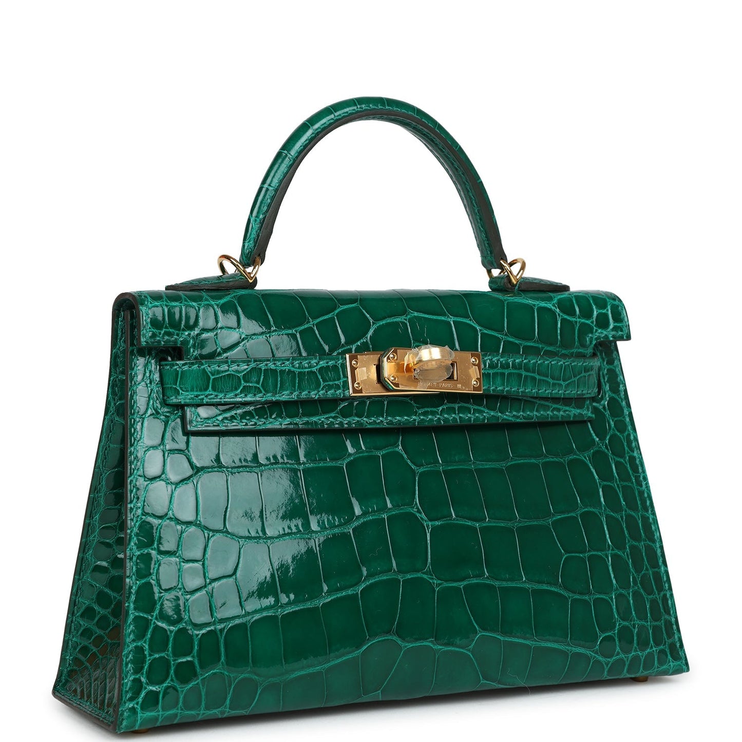 Hermes Kelly Sellier 20 Emerald Shiny Alligator Gold Hardware