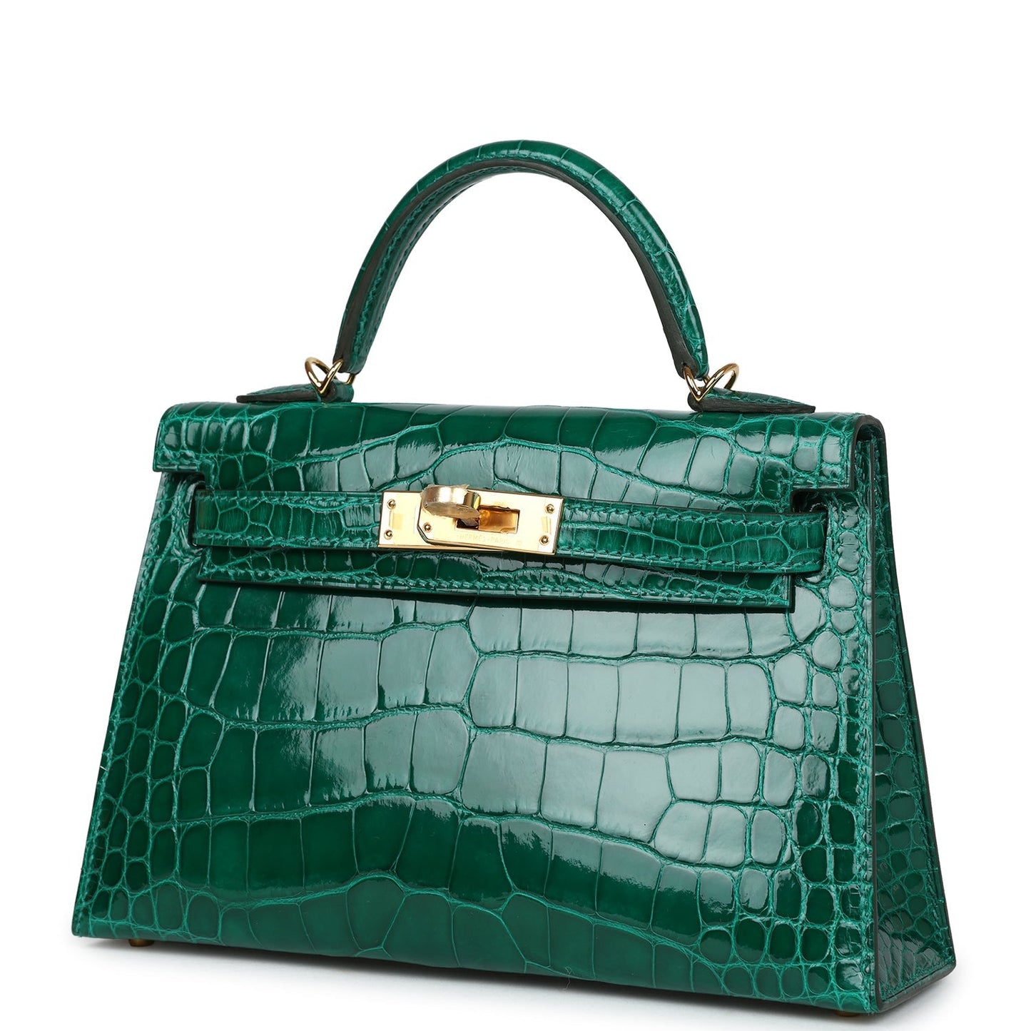 Hermes Kelly Sellier 20 Emerald Shiny Alligator Gold Hardware