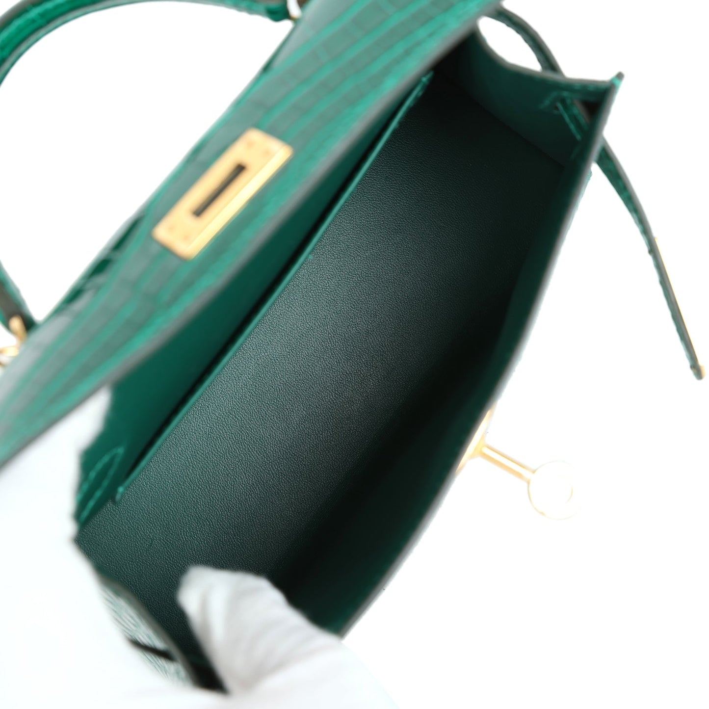 Hermes Kelly Sellier 20 Emerald Shiny Alligator Gold Hardware