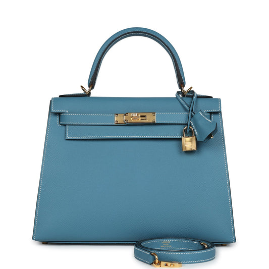 Hermes Kelly Sellier 28 Blue Jean Epsom Gold Hardware