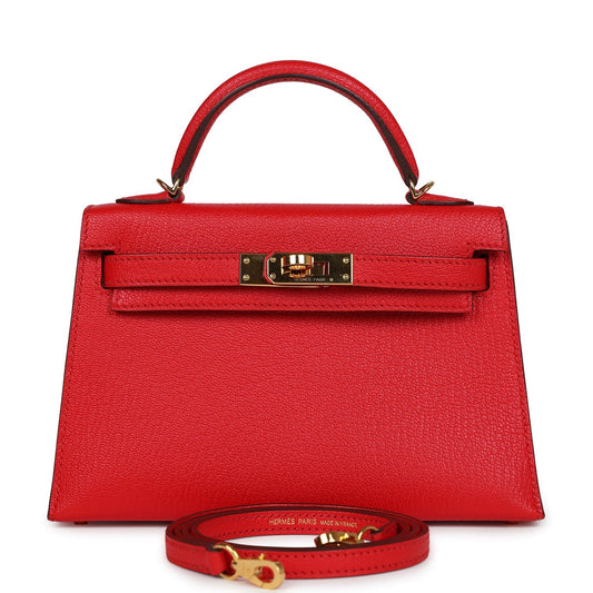 Pre-owned Hermes Kelly 20 Rouge de Coeur Chevre Mysore Gold Hardware