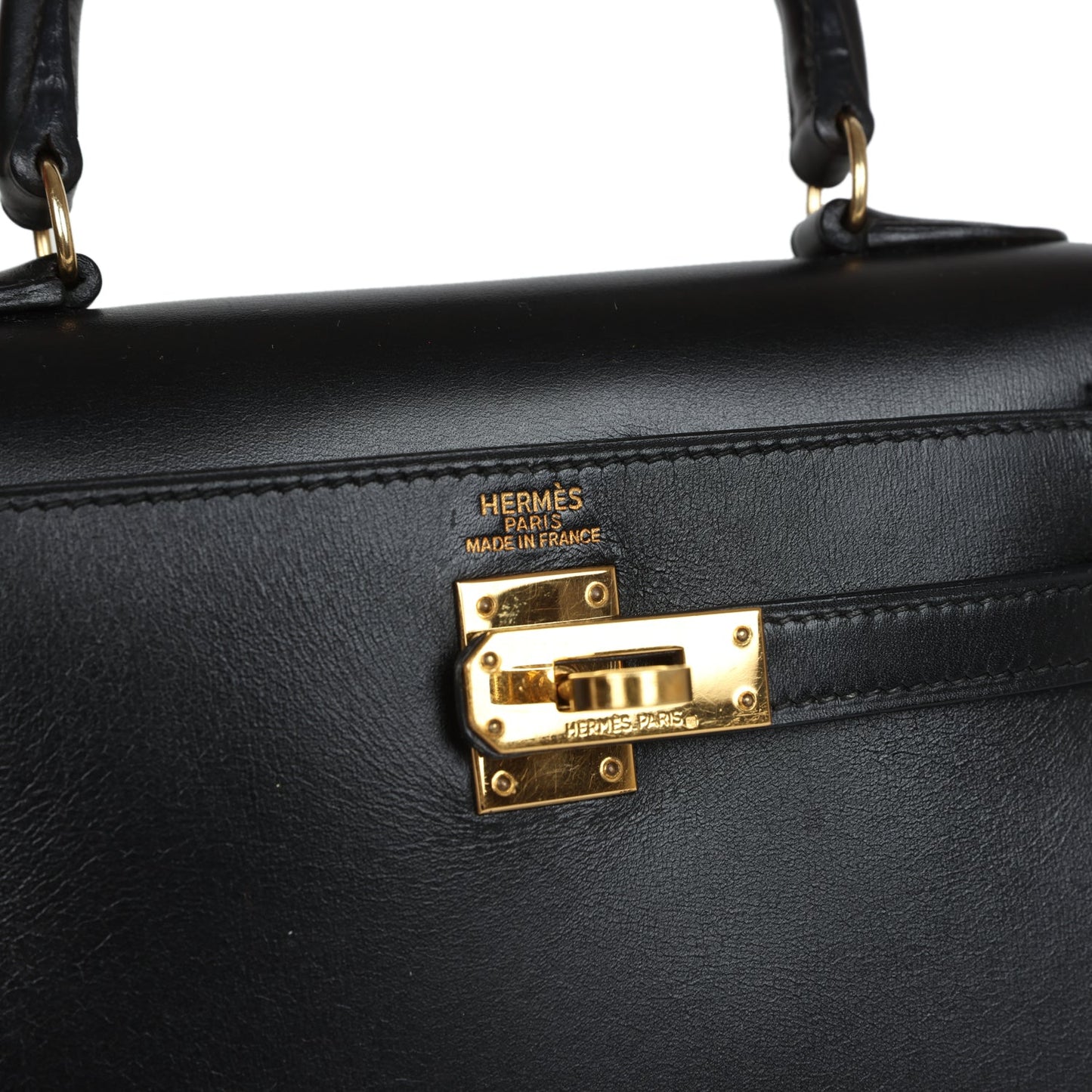 Vintage Hermes Kelly Sellier 20 Black Box Gold Hardware