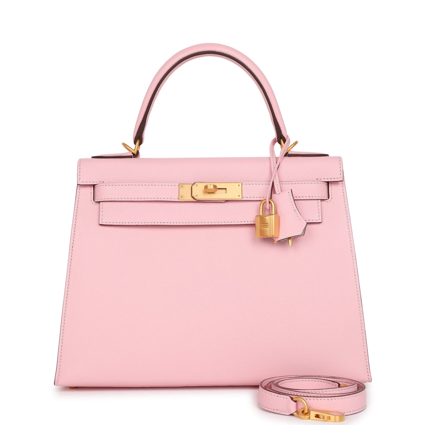 Hermes Special Order (HSS) Kelly Sellier 28 Rose Sakura Verso Chevre Brushed Gold Hardware