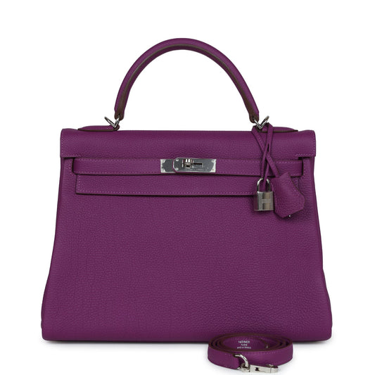 Pre-owned Hermes Kelly Retourne 32 Anemone Togo Palladium Hardware