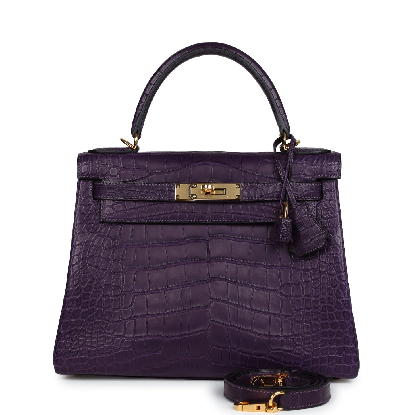 Hermes Kelly Retourne 28 Amethyst Matte Alligator Gold Hardware