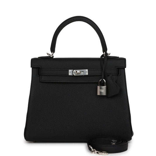 Hermes Kelly Retourne 25 Black Togo Palladium Hardware