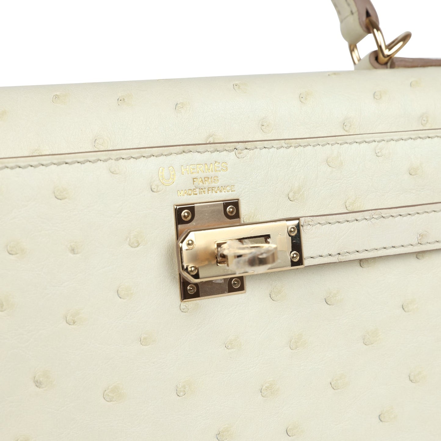 Hermes Special Order (HSS) Kelly Sellier 25 Nata Verso Ostrich Permabrass Hardware