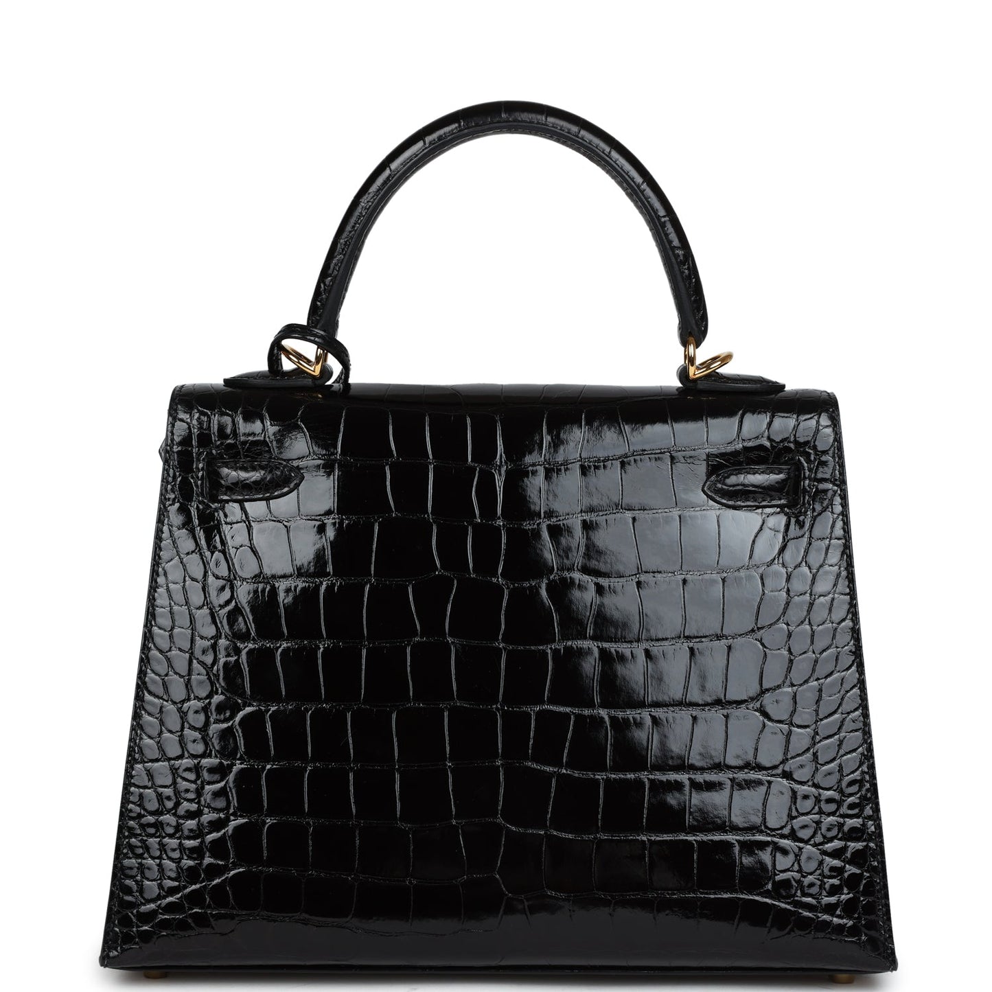 Hermes Kelly Sellier 25 Black Shiny Alligator Gold Hardware