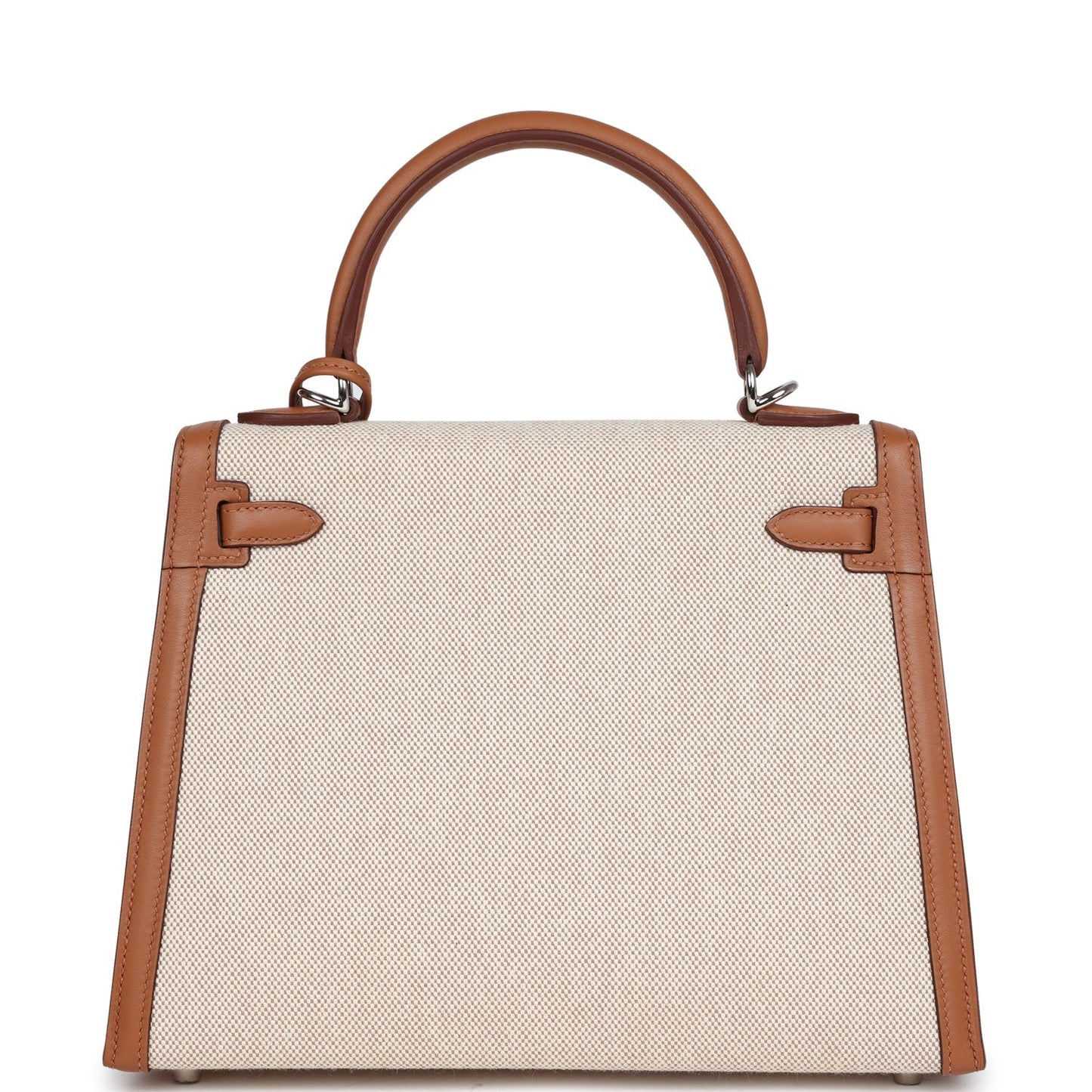 Hermes Kelly Sellier 25 Gold Swift and Ecru Toile Palladium Hardware