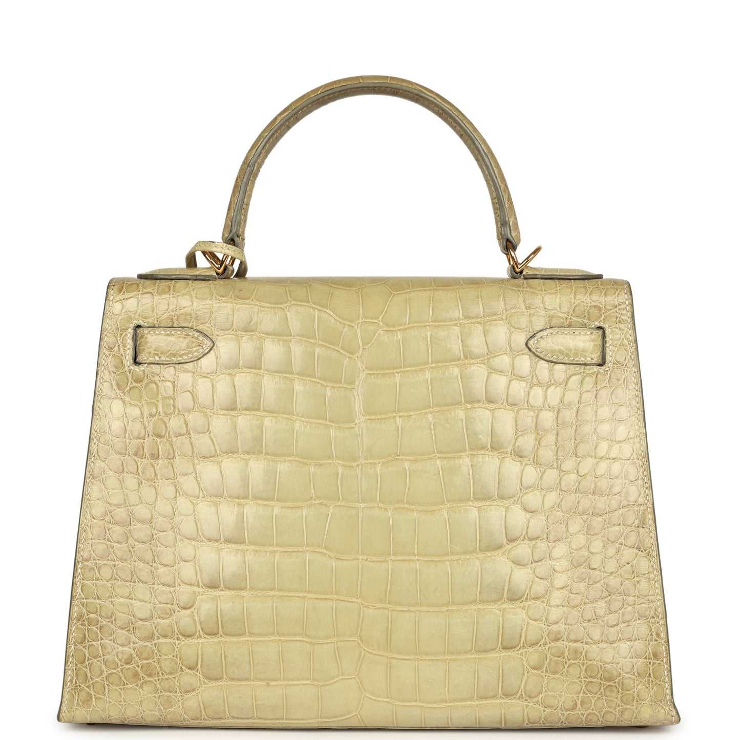 Vintage Hermes Kelly 28 Vert Celadon Natura Shiny Alligator Gold Hardware