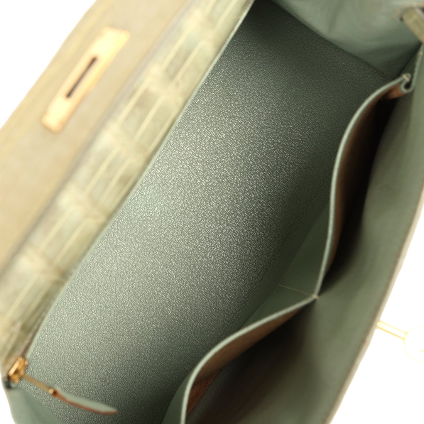 Vintage Hermes Kelly 28 Vert Celadon Natura Shiny Alligator Gold Hardware