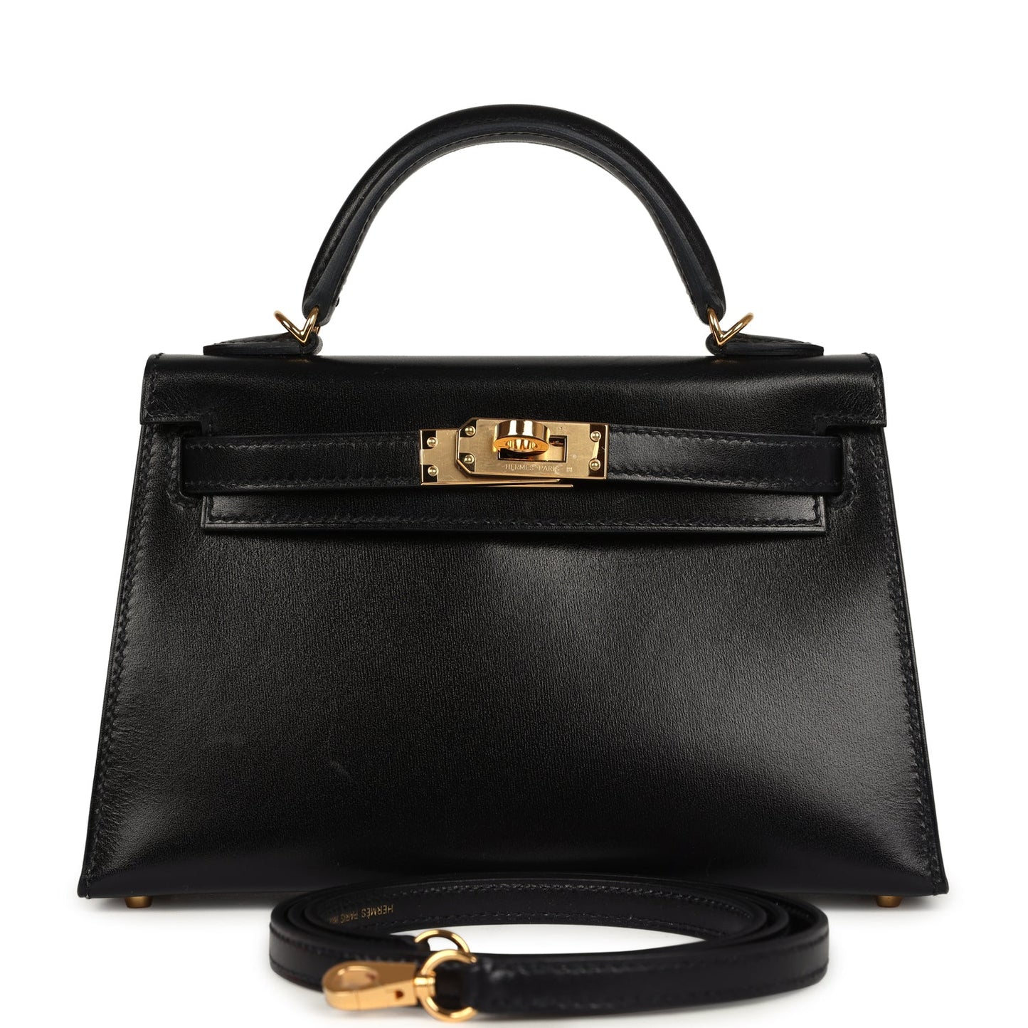 Pre-owned Hermes Kelly Sellier 20 Black Box Gold Hardware