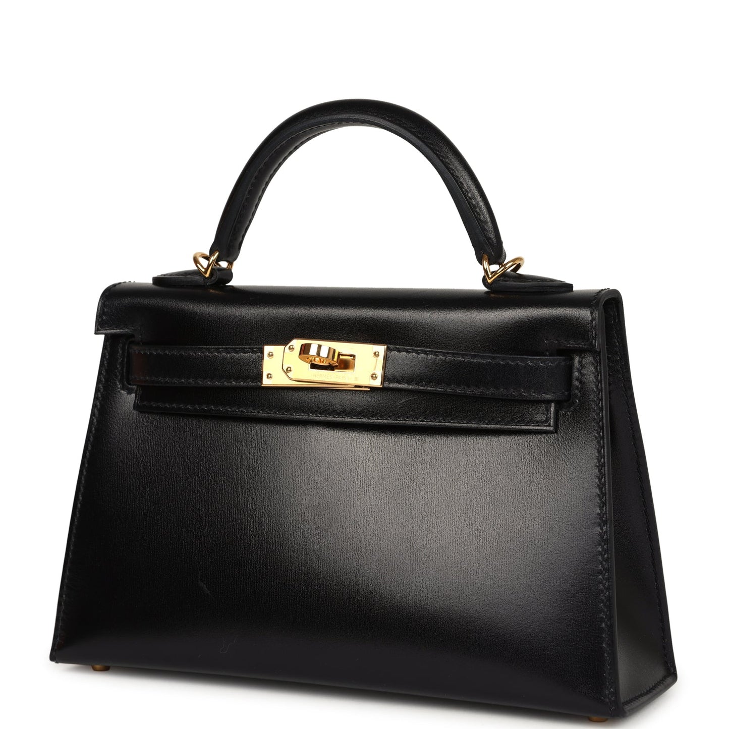 Pre-owned Hermes Kelly Sellier 20 Black Box Gold Hardware