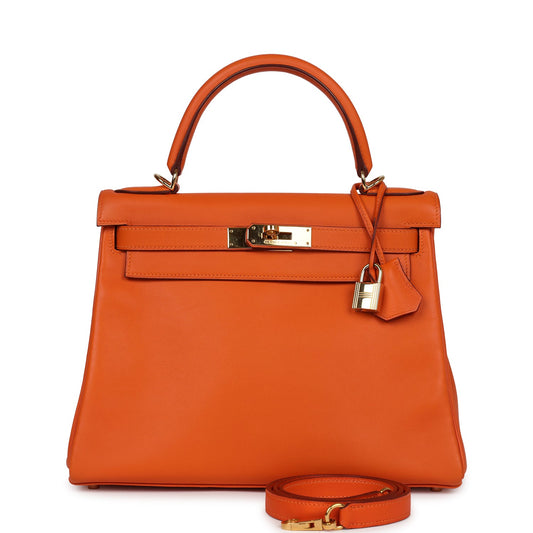 Vintage Hermes Kelly Retourne 28 Orange Gulliver Gold Hardware