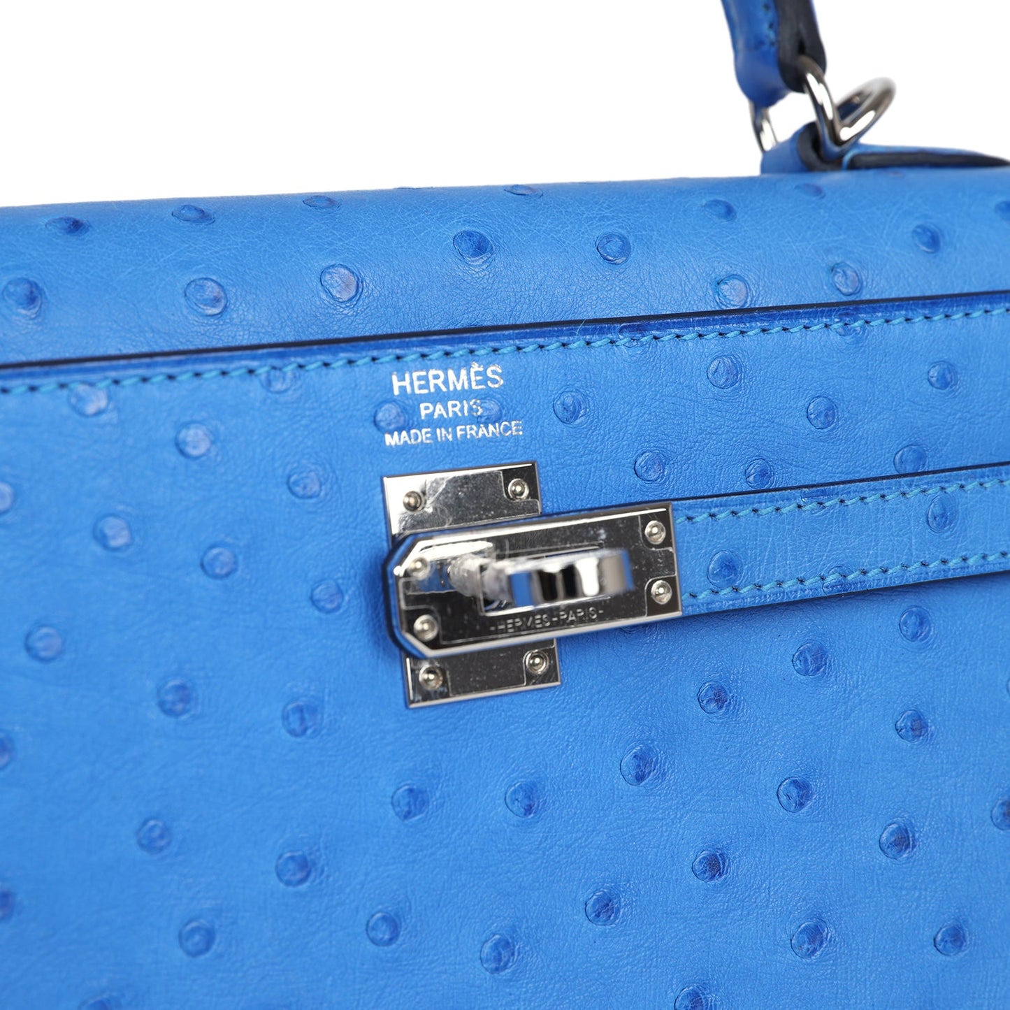 Hermes Kelly Sellier 25 Bleuet Ostrich Palladium Hardware