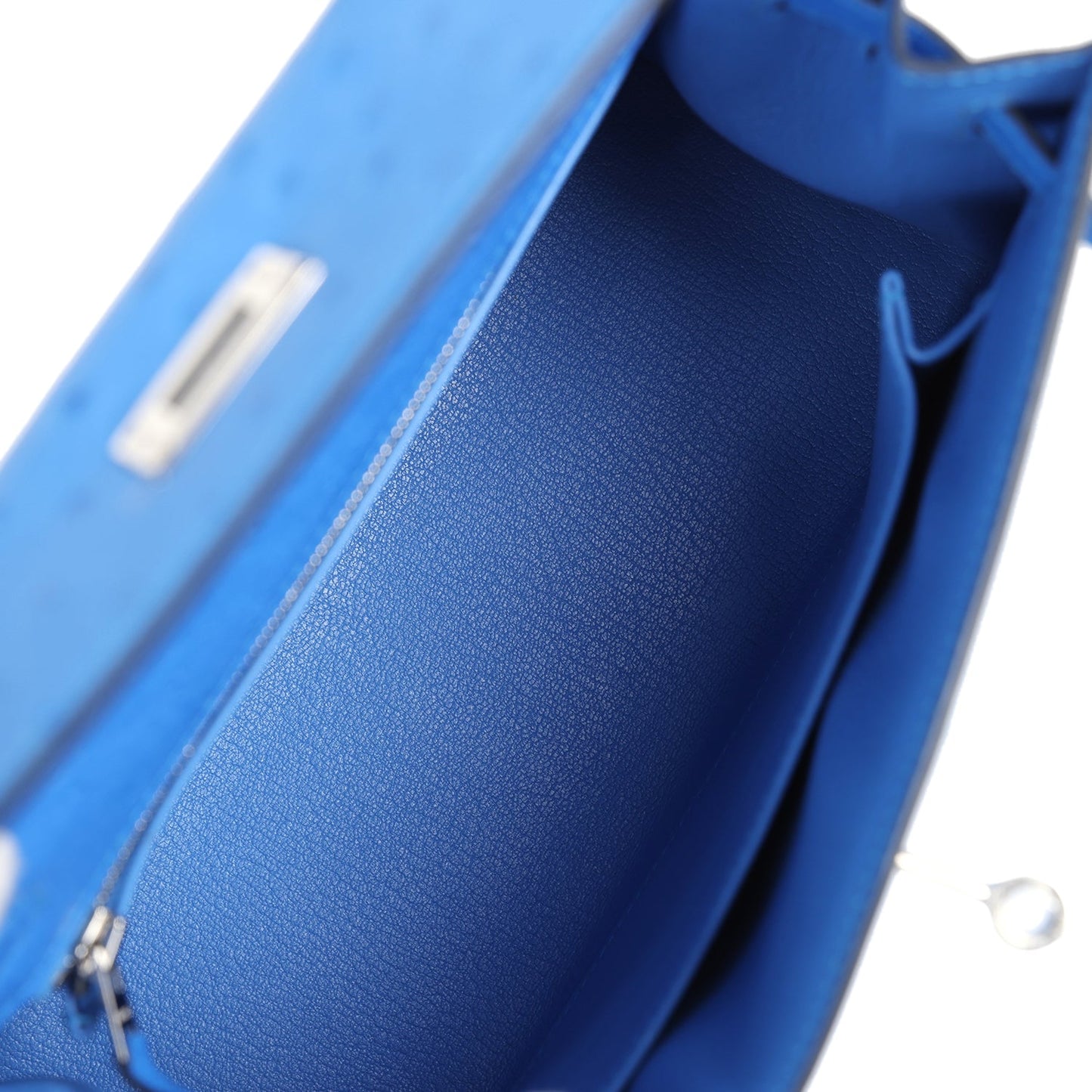 Hermes Kelly Sellier 25 Bleuet Ostrich Palladium Hardware