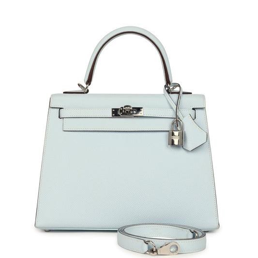 Pre-owned Hermes Kelly Sellier 25 Bleu Brume Epsom Palladium Hardware