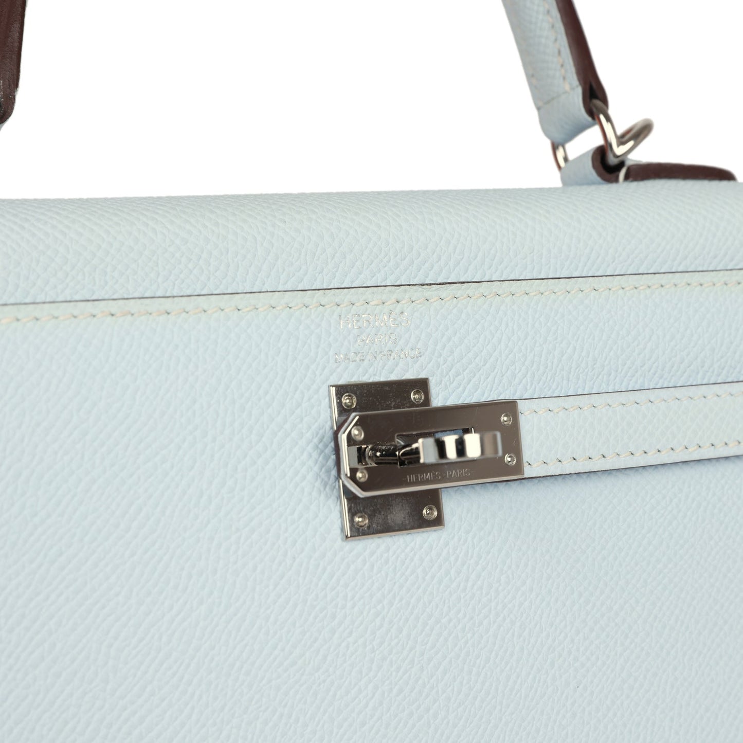 Pre-owned Hermes Kelly Sellier 25 Bleu Brume Epsom Palladium Hardware