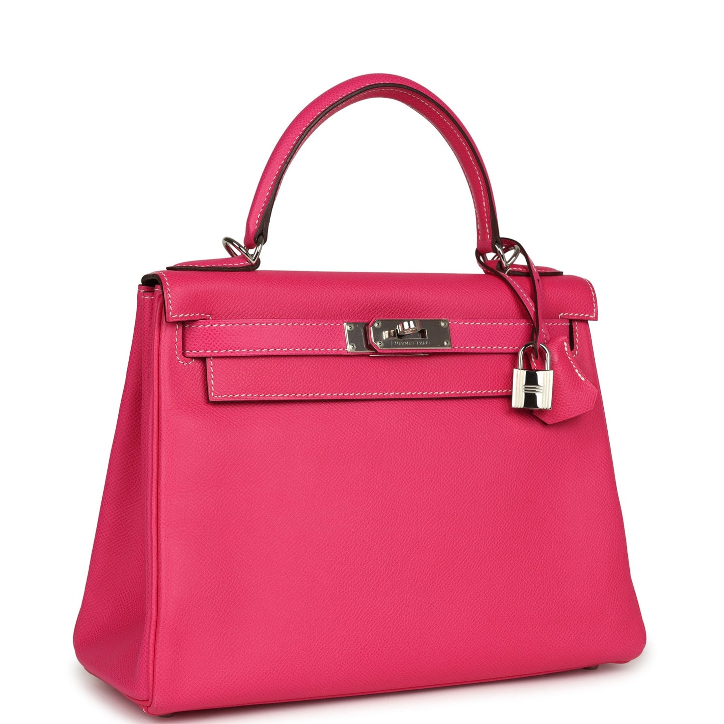 Pre-owned Hermes Kelly Retourne 28 Rose Tyrien Candy Epsom Palladium Hardware