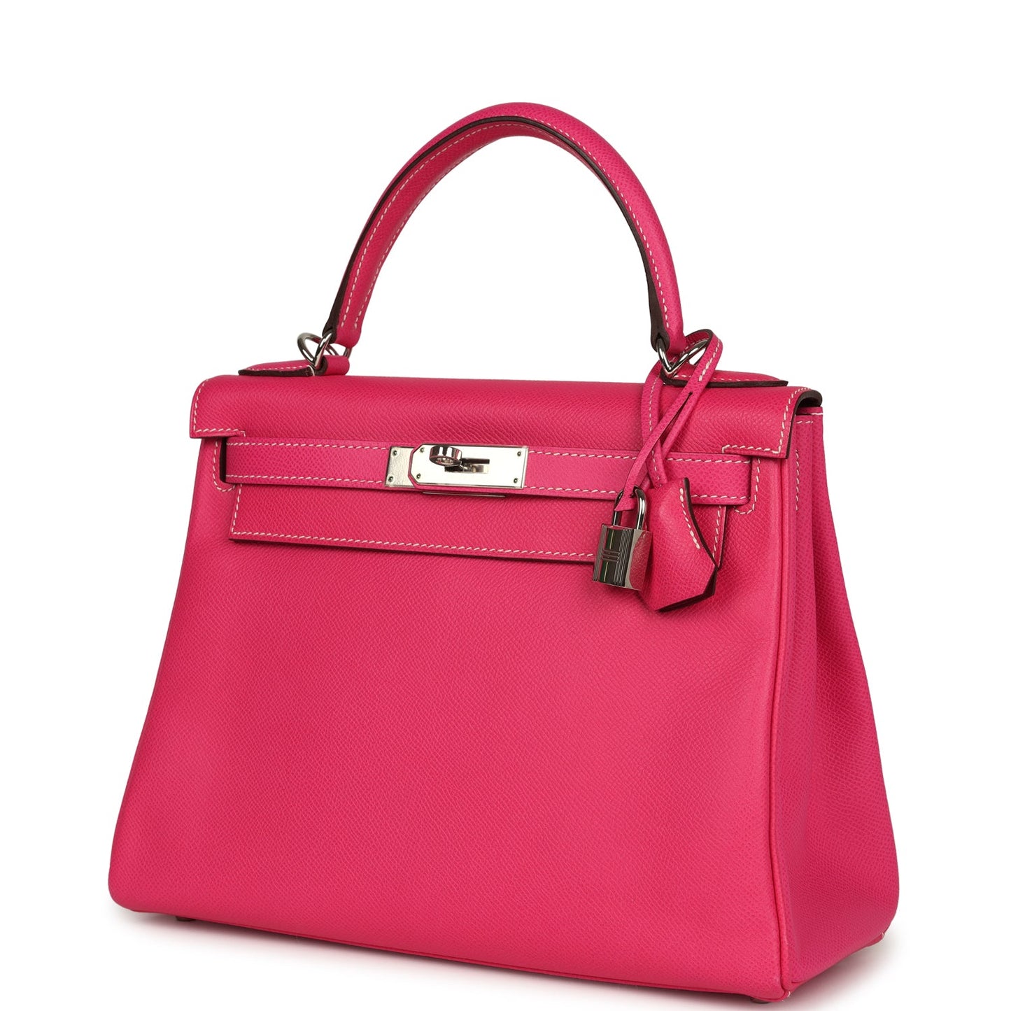 Pre-owned Hermes Kelly Retourne 28 Rose Tyrien Candy Epsom Palladium Hardware