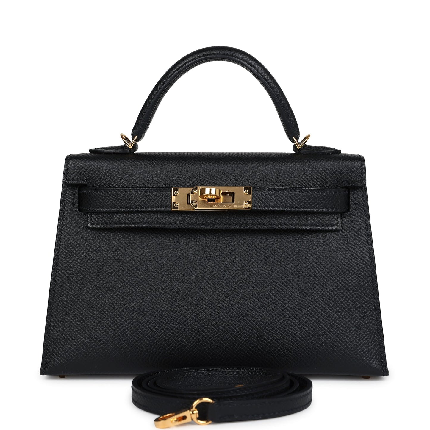 Pre-owned Hermes Kelly Sellier 20 Black Epsom Gold Hardware