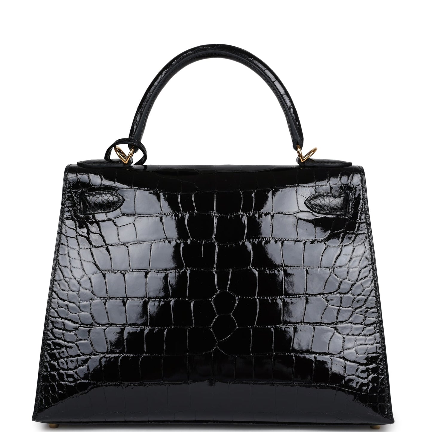 Hermes Kelly Sellier 28 Black Shiny Alligator Gold Hardware