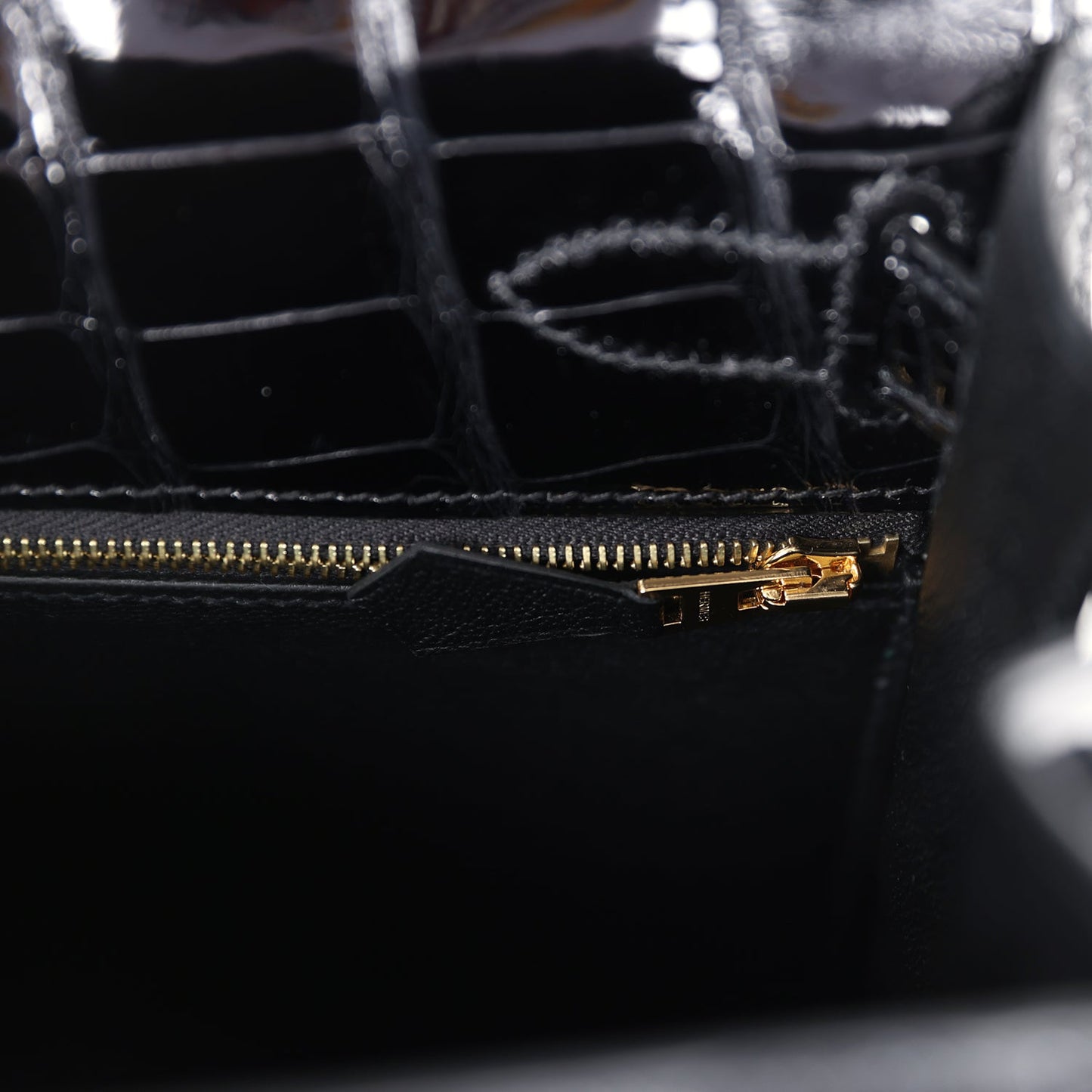 Hermes Kelly Sellier 28 Black Shiny Alligator Gold Hardware