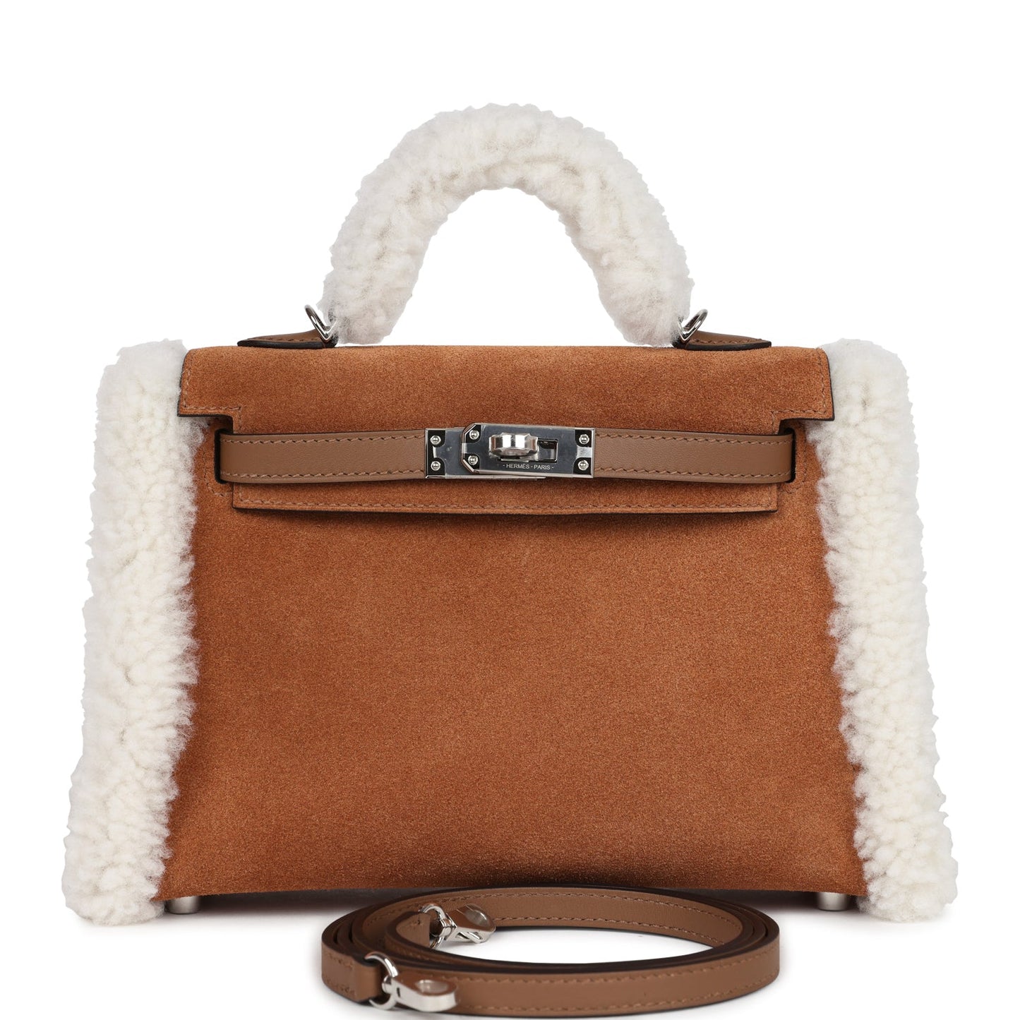 Hermes Teddy Kelly 20 Chamois Shearling and Swift Palladium Hardware