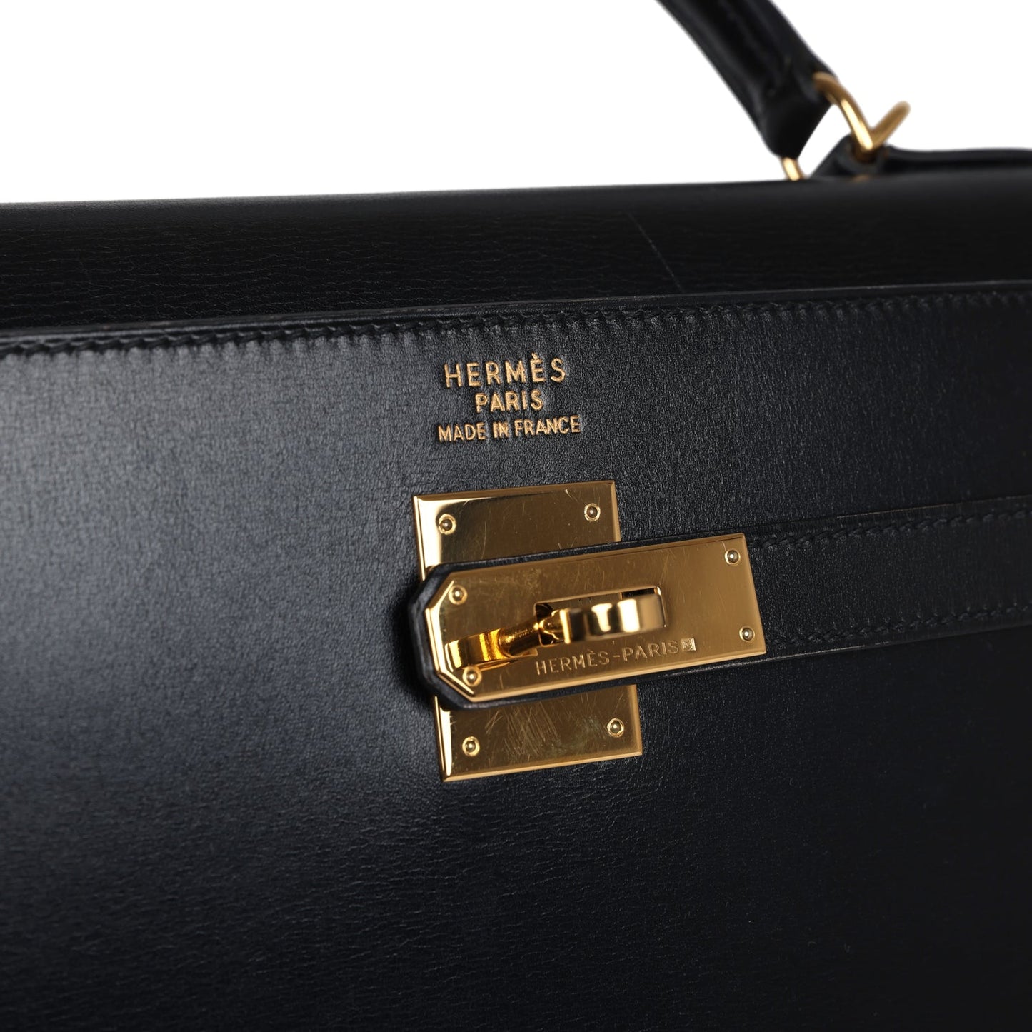 Vintage Hermes Kelly Sellier 35 Black Box Gold Hardware