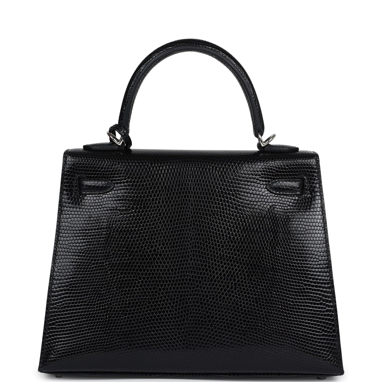 Hermes Kelly Sellier 25 Black Shiny Niloticus Lizard Palladium Hardware