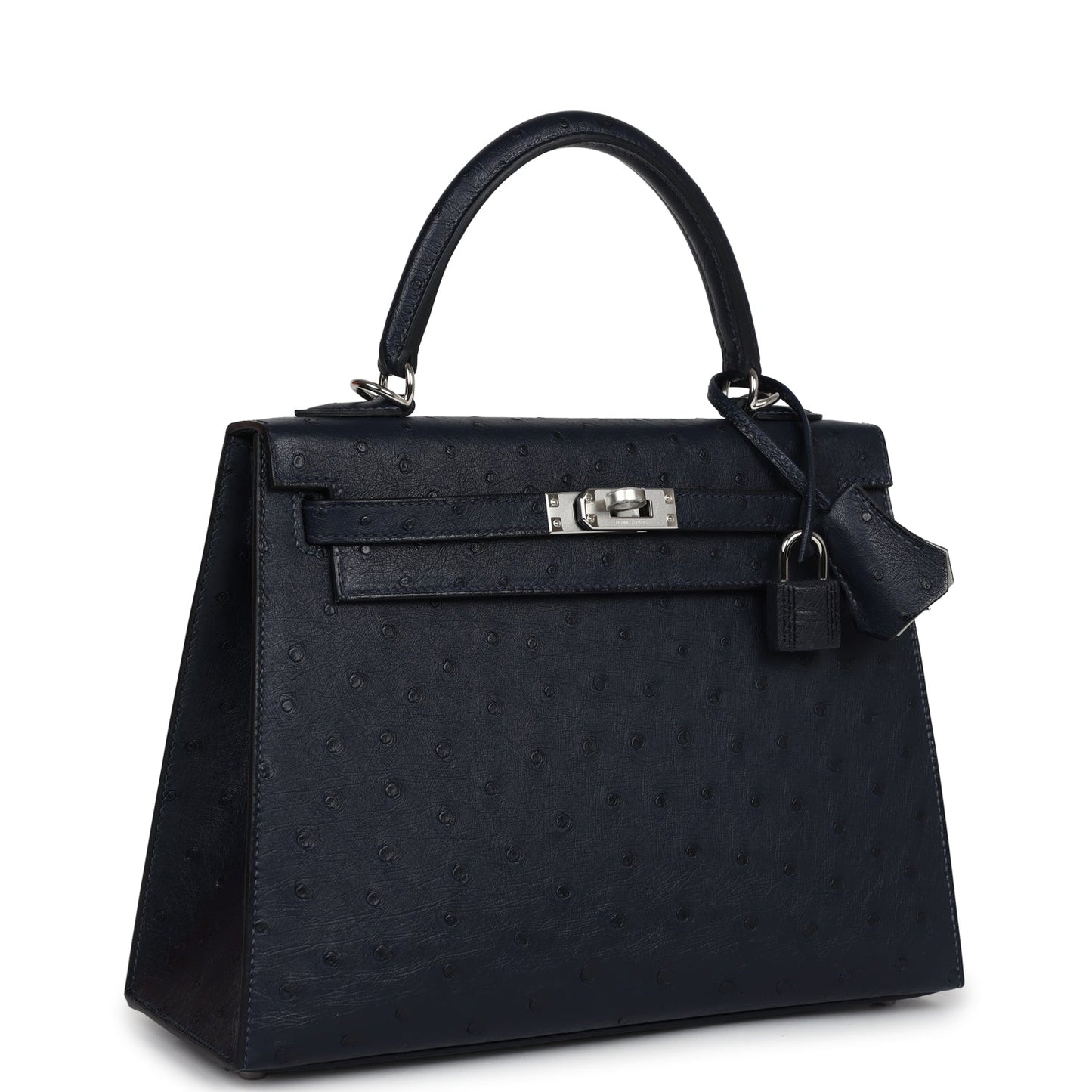 Hermes Special Order (HSS) Kelly Sellier 25 Bleu Indigo Verso Ostrich Palladium Hardware