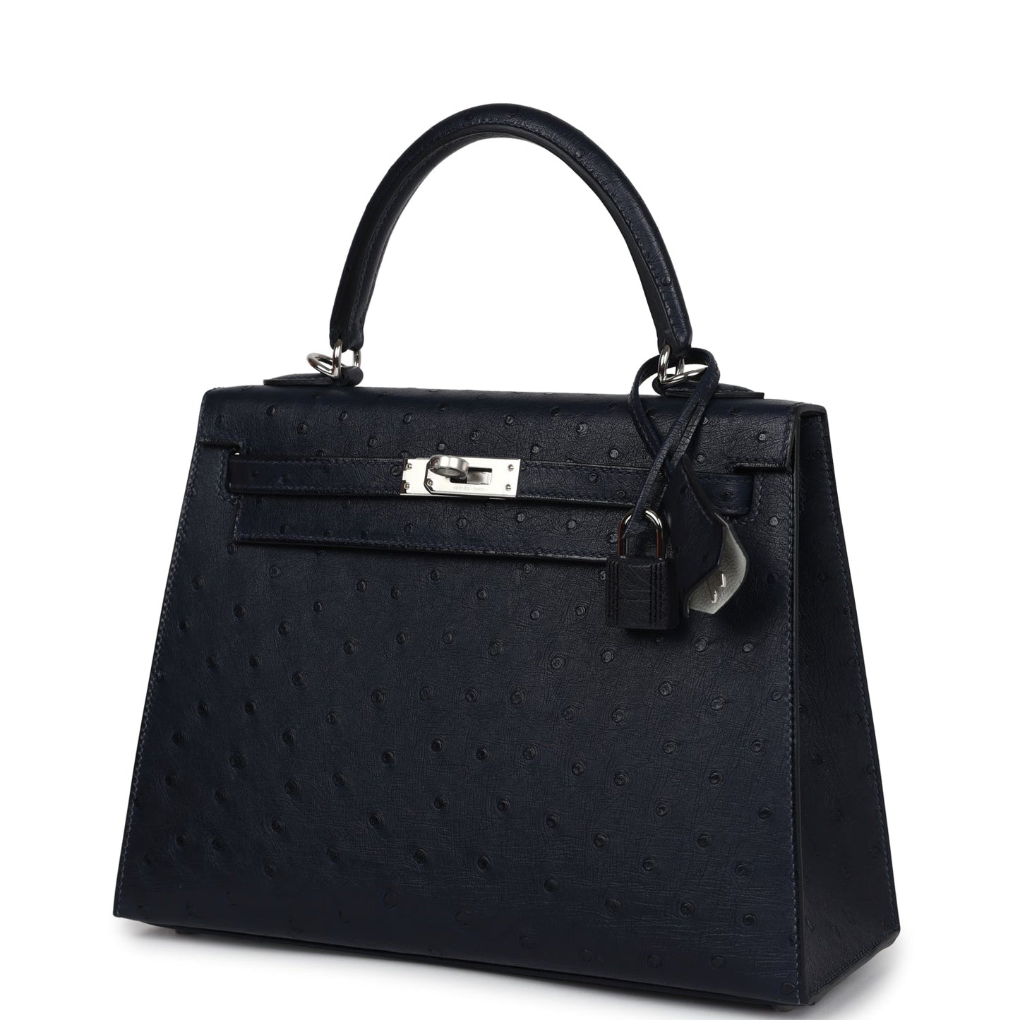 Hermes Special Order (HSS) Kelly Sellier 25 Bleu Indigo Verso Ostrich Palladium Hardware