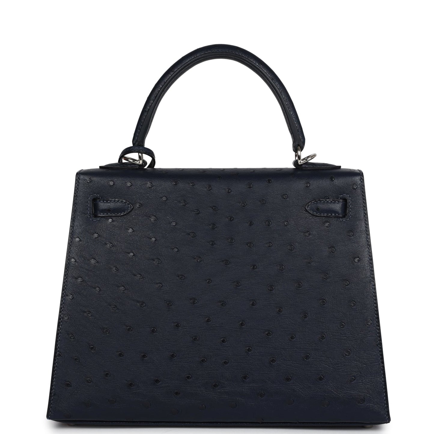 Hermes Special Order (HSS) Kelly Sellier 25 Bleu Indigo Verso Ostrich Palladium Hardware