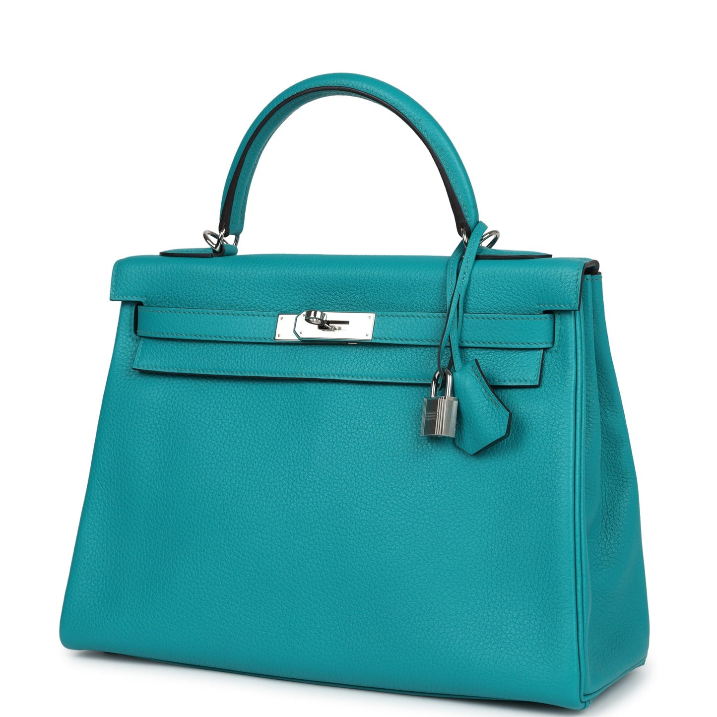 Pre-owned Hermes Kelly Retourne 32 Bleu Paon Clemence Palladium Hardware