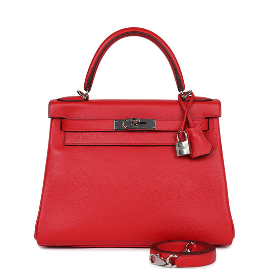 Pre-owned Hermes Kelly Retourne 28 Rouge De Coeur Verso Evercolor Palladium Hardware - Bob Flawless Skincare 