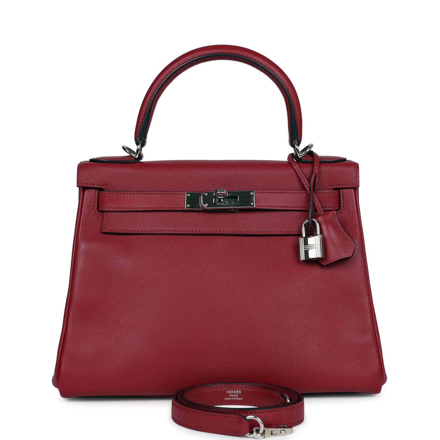 Pre-owned Hermes Kelly Retourne 28 Rouge Grenat Evercolor Palladium Hardware - Bob Flawless Skincare 