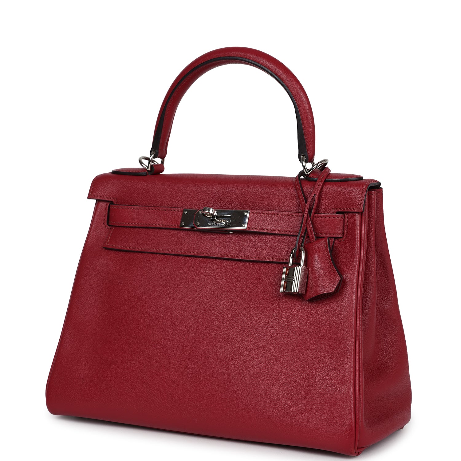 Pre-owned Hermes Kelly Retourne 28 Rouge Grenat Evercolor Palladium Hardware - Bob Flawless Skincare 