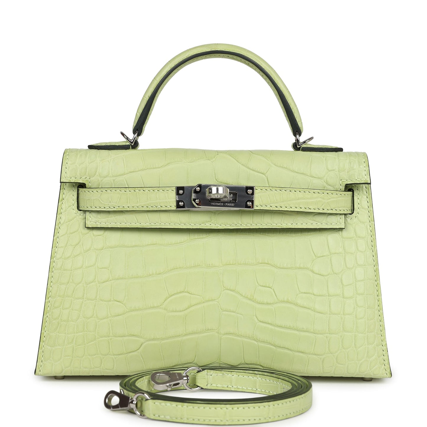 Hermes Kelly Sellier 20 Jaune Bourgeon Matte Alligator Palladium Hardware - Bob Flawless Skincare 