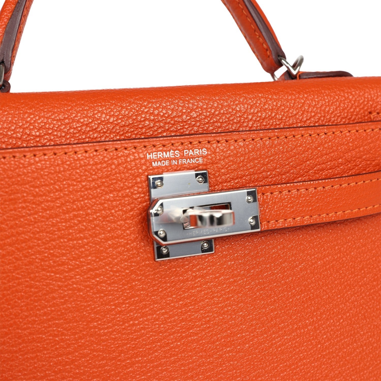 Pre-owned Hermes Kelly Sellier 20 Feu Verso Chevre Palladium Hardware - Bob Flawless Skincare 